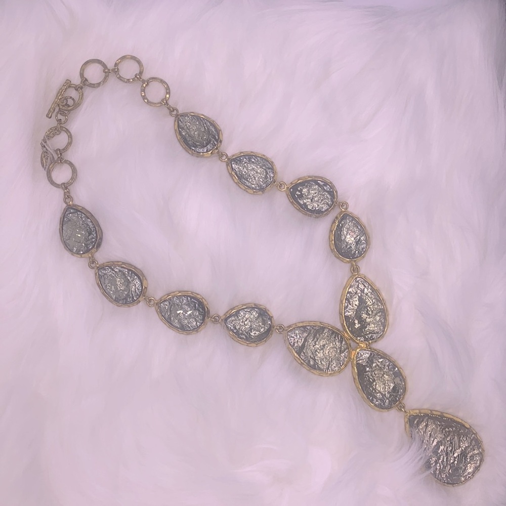 Amrita Singh Grey/Gold Teardrop Stone Necklace